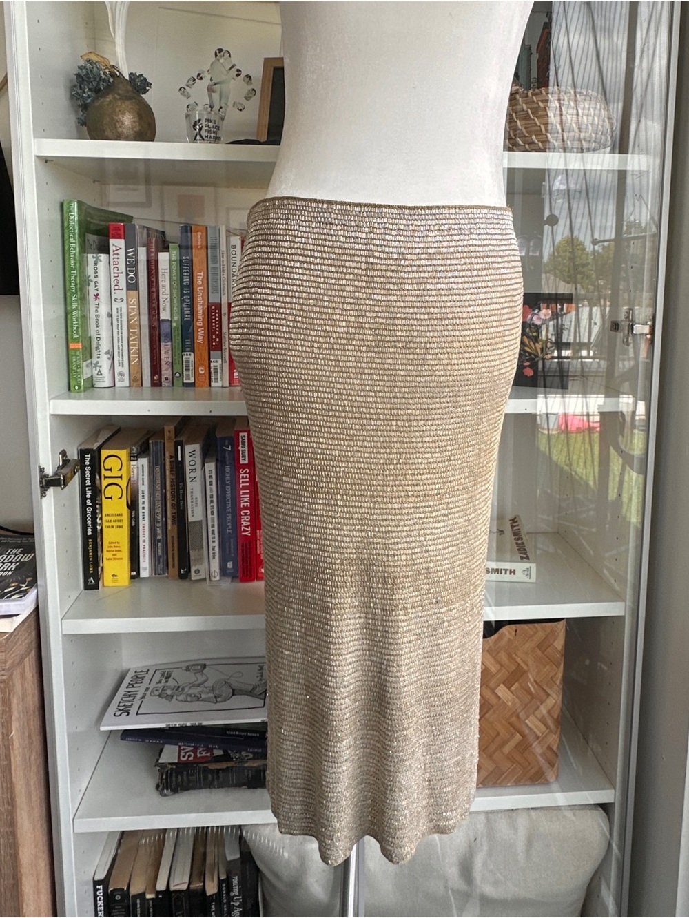 Ralph Lauren Black Label Champagne Gold Beaded Skirt M